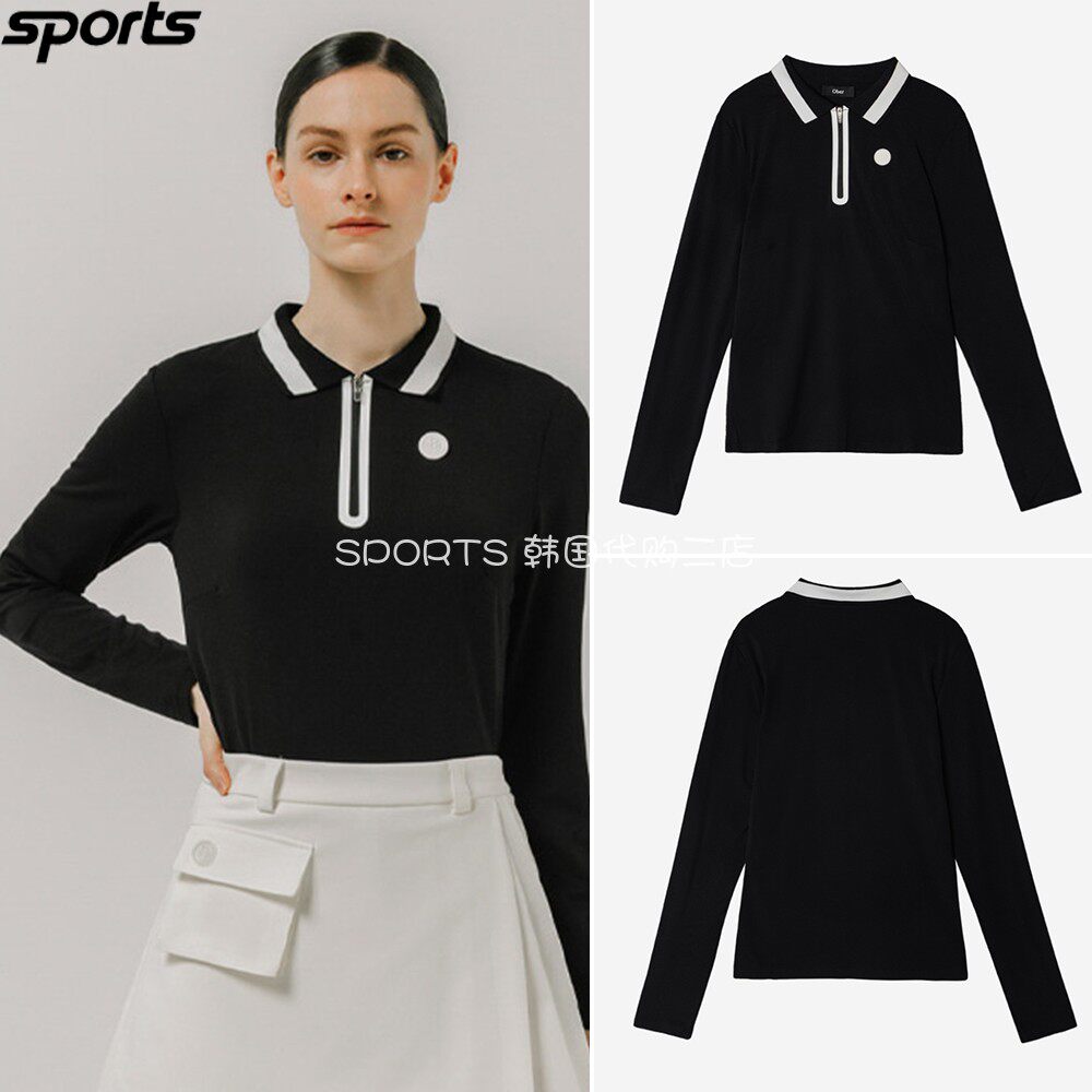 韩国代购ober golf高尔夫26春夏户外翻领半拉链POLO衫长袖T恤女