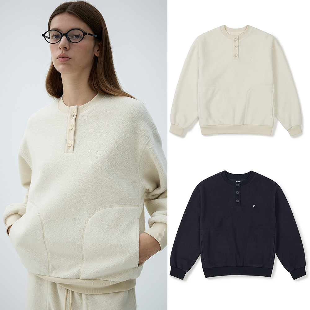 韩国代购CLOVE高尔夫25年秋冬户外抓绒套头圆领半开襟长袖卫衣女