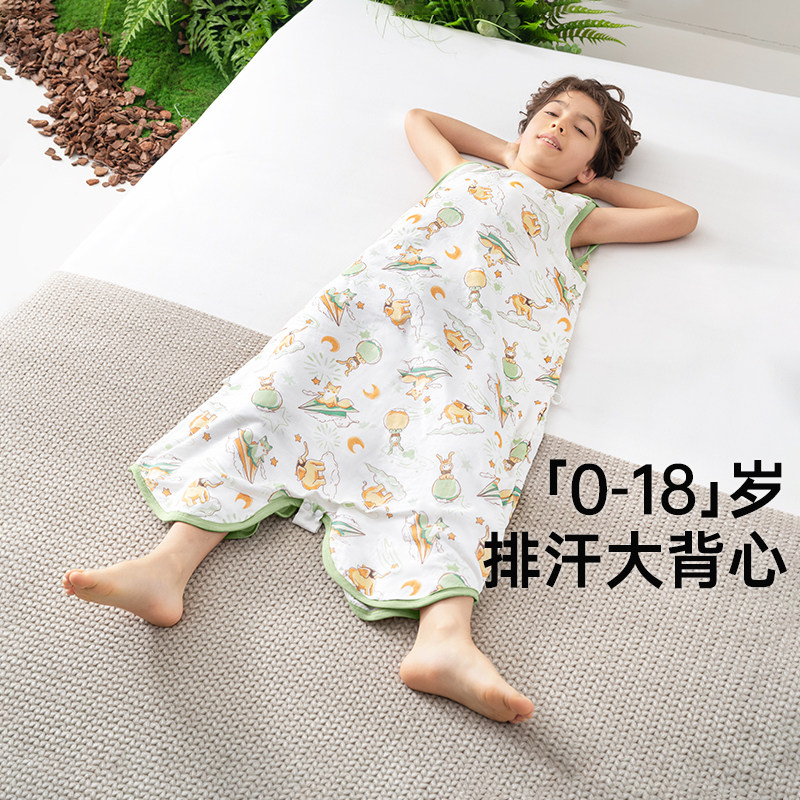 儿童睡袋纱布中大童春秋款夏季薄款宝宝护肚子背心式防踢被子神器