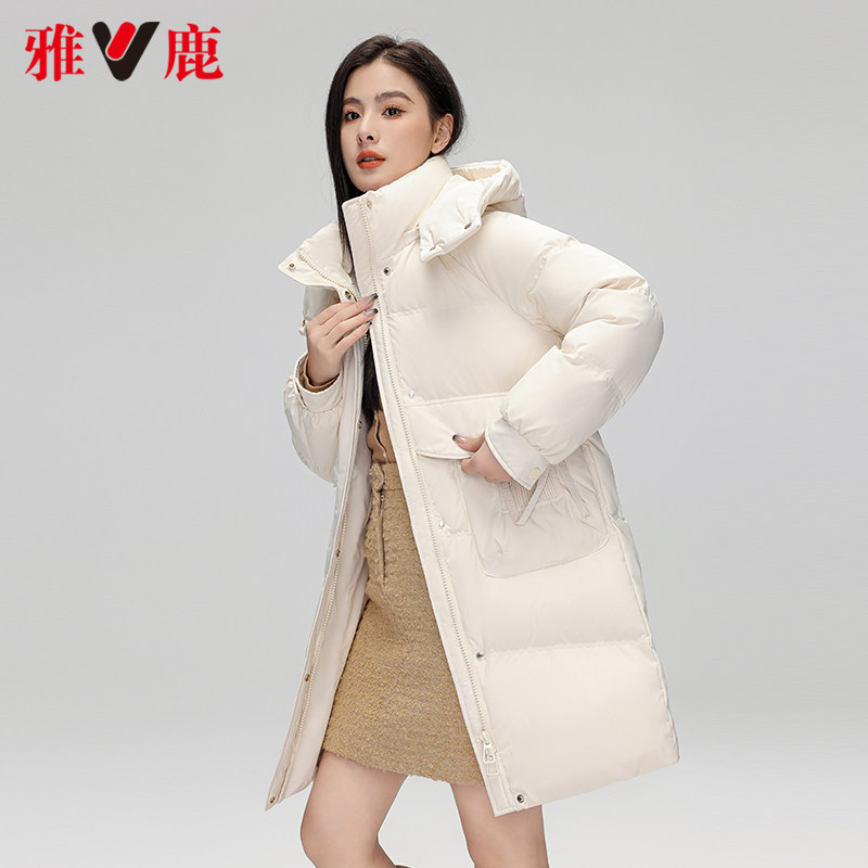 中长款羽绒服女2025冬季新款时尚加厚百搭保暖连帽鸭绒外套