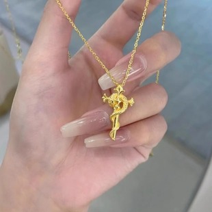 本命年金色鸢尾花权杖灵蛇吊坠项链高级感轻奢小众复古秋冬毛衣链