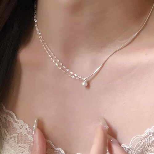 S925纯银极简拼接珍珠项链女款