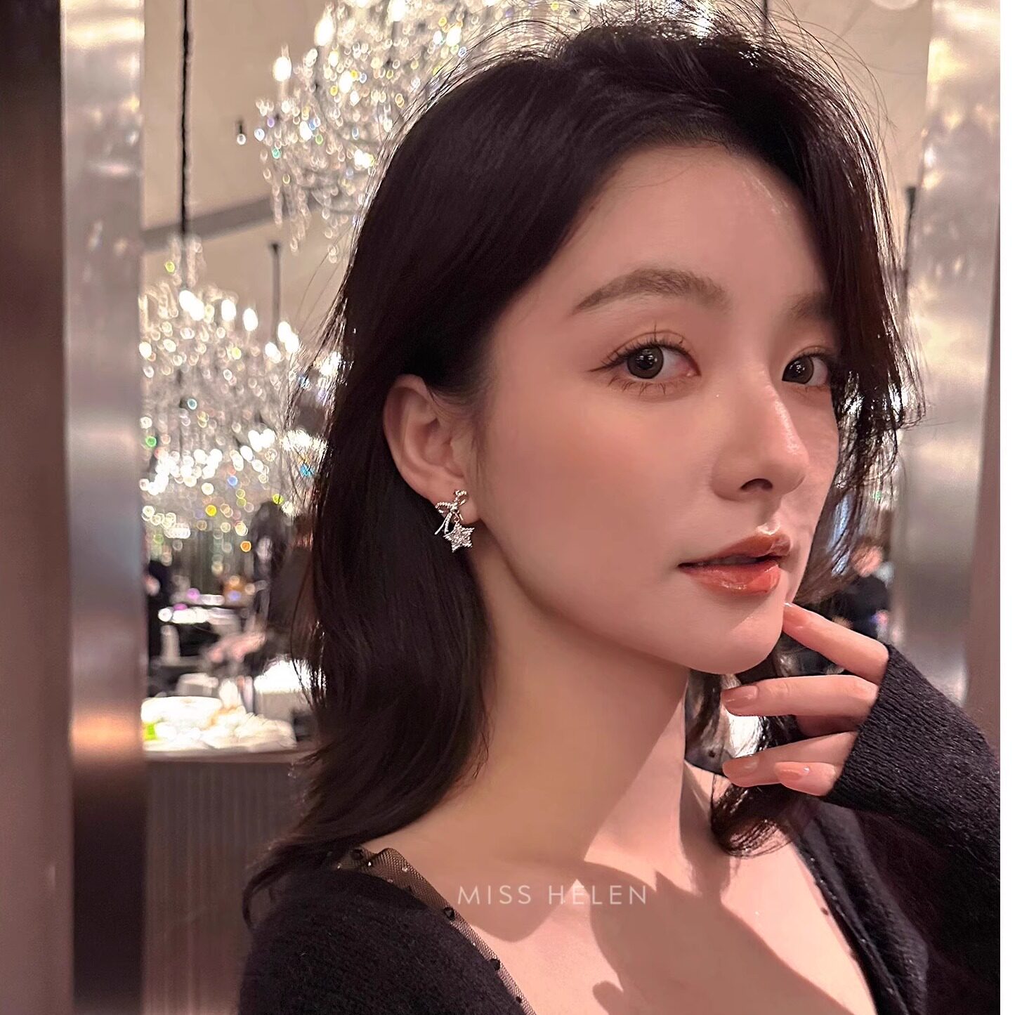 爆闪星星耳钉蝴蝶结耳环轻奢高级