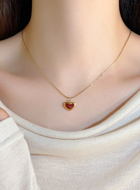红色爱心钛钢项链女款2025新款