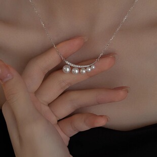 S925纯银流光光影微笑珍珠项链女小众设计轻奢独特百搭锁骨链颈链