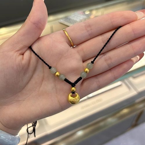 新中式黄金色小胖福袋项链女款2026新款转运珠民族风黑编绳锁骨链