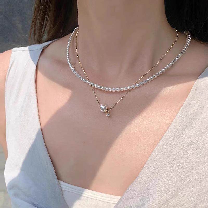 S925纯银施家珍珠毛衣项链女款2025轻奢小众设计高级感叠戴锁骨链