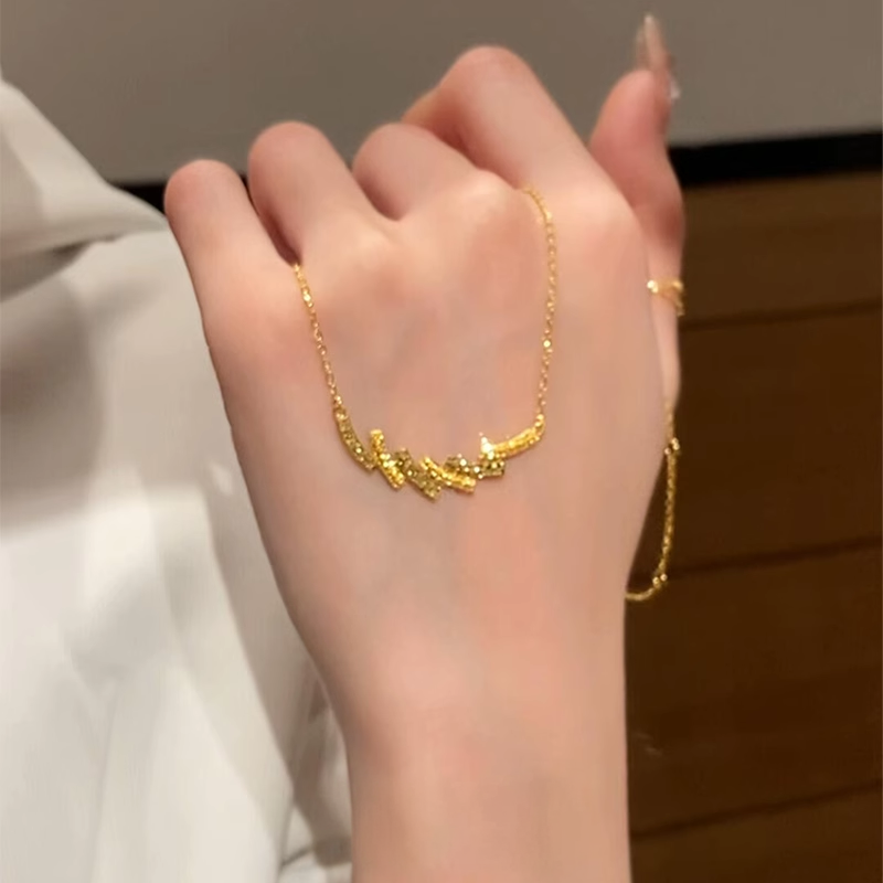 S925银金色碎碎冰海浪项链女爆闪满钻气质百搭锁骨颈链高级感吊坠