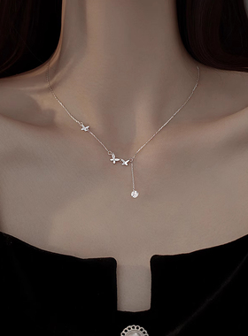 S925纯银蝴蝶项链女流苏锁骨链