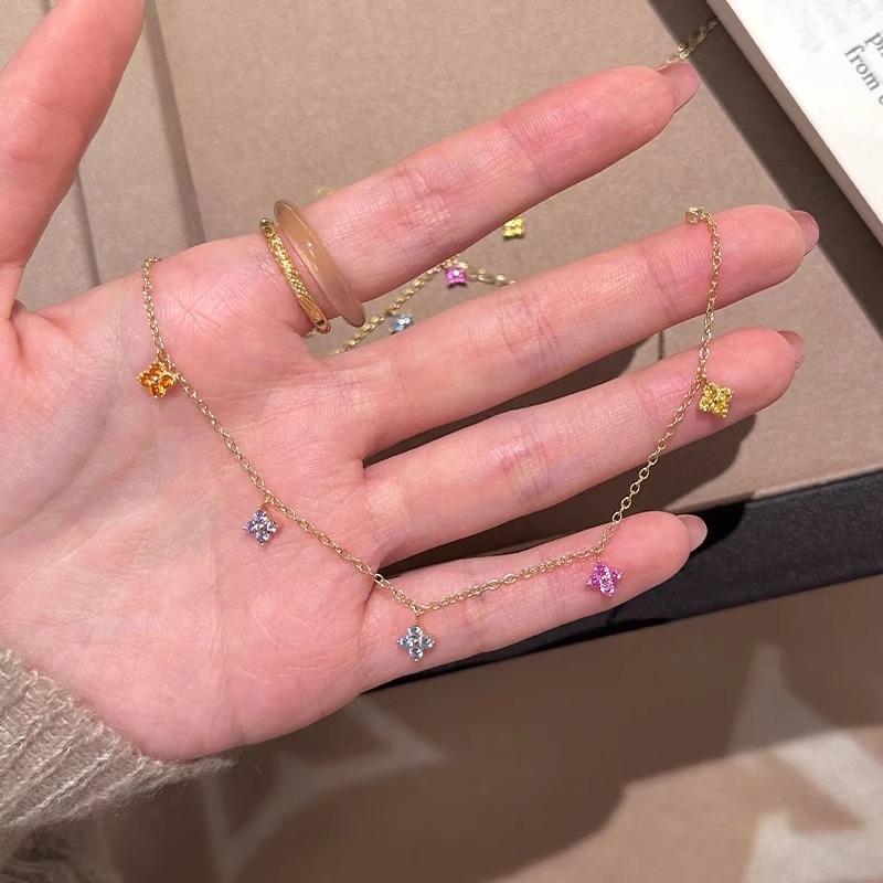 多巴胺彩色锆石四叶草项链女轻奢