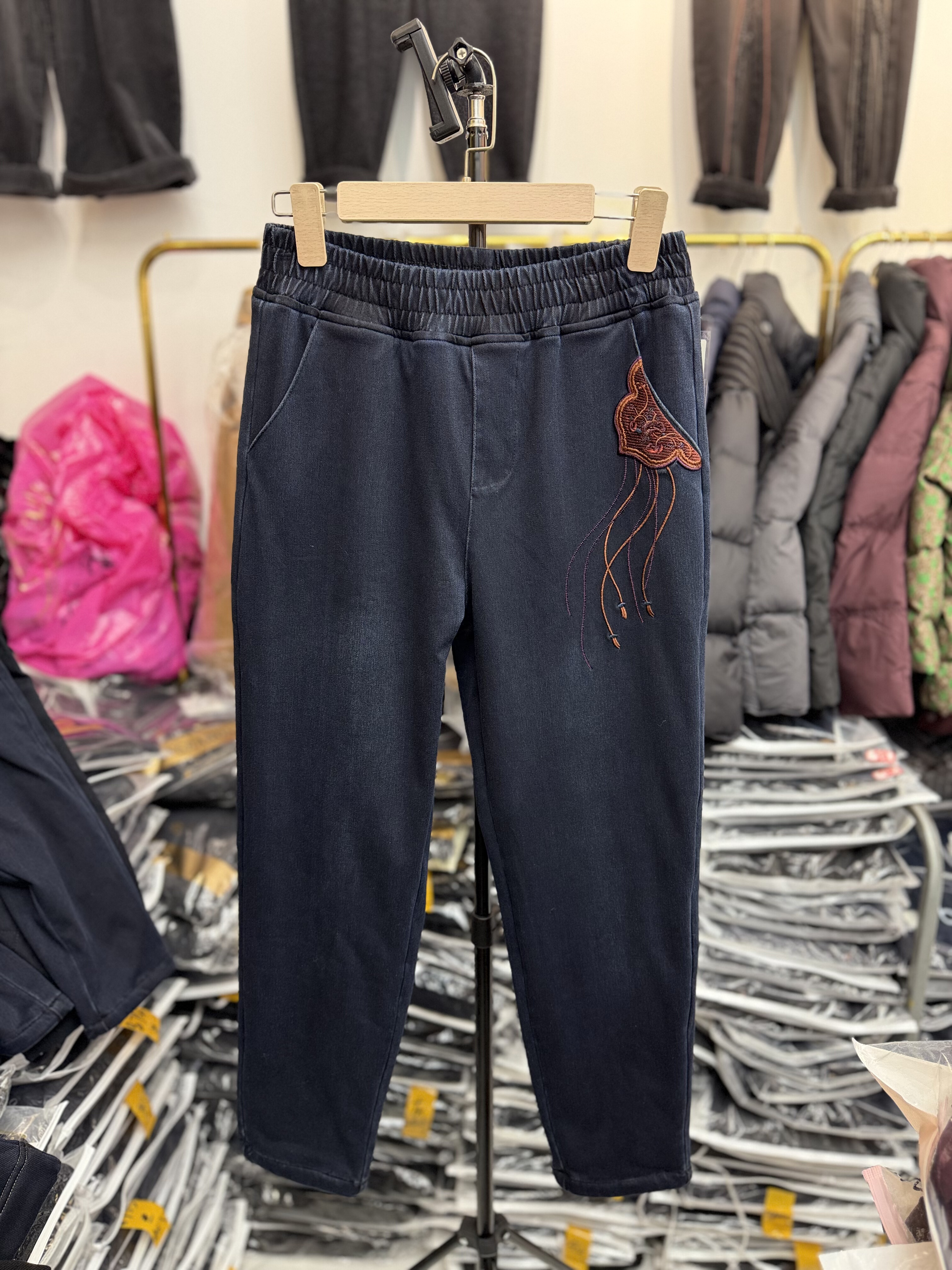 2893中老年妈妈加绒加厚保暖裤松紧腰高腰显瘦百搭休闲直筒