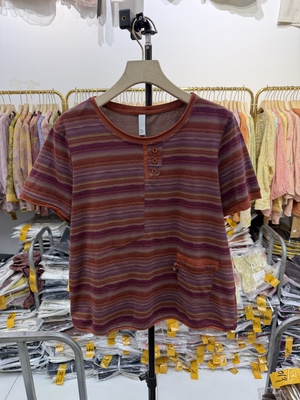 邦妮2611夏季新款时尚条纹短袖T恤中老年妈妈宽松短袖圆领小衫女