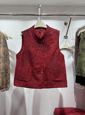 研丽坊012 春季国风中老年妈妈女马夹复古盘扣大码马甲坎肩小立领