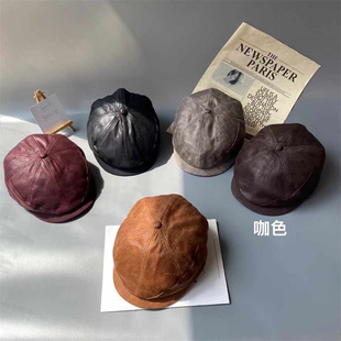 安可拉红日系复古前进帽女英伦鹿皮绒做旧鸭舌帽子春秋反戴报童帽