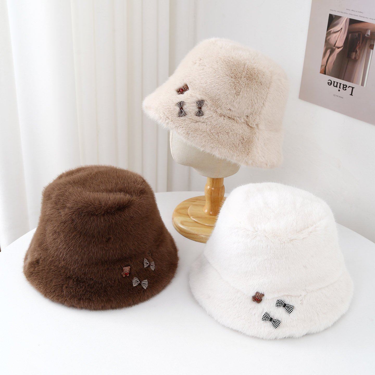 新款秋冬蝴蝶结帽子氛围感渔夫帽水桶帽遮脸兔毛毛绒可爱,服饰配件/皮带/帽子/围巾,帽子,淘宝优惠券,粉丝福利购,淘宝优惠卷