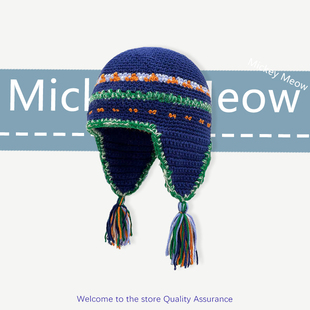 亲子帽尼泊尔民族风手工针织儿童小众成人宝宝冬季保暖护耳毛线帽