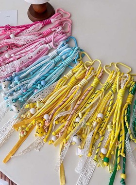 黄色系列蕾丝丝带编织挂绳miu系风登山绳汽车钥匙扣包包挂饰挂件