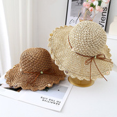 蝴蝶结草帽女夏天小清新可折叠沙滩帽海边帽子女遮阳防晒太阳帽