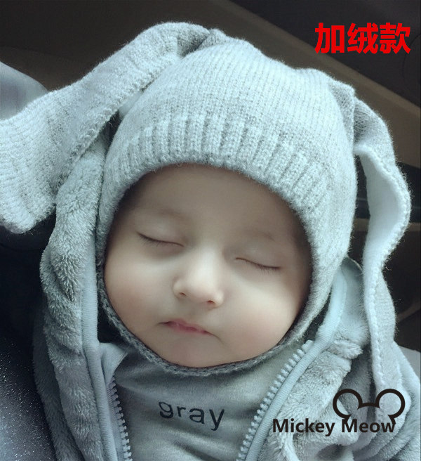 新款韩版兔子耳朵宝宝帽男女婴儿童毛线针织造型帽萌萌的帽子
