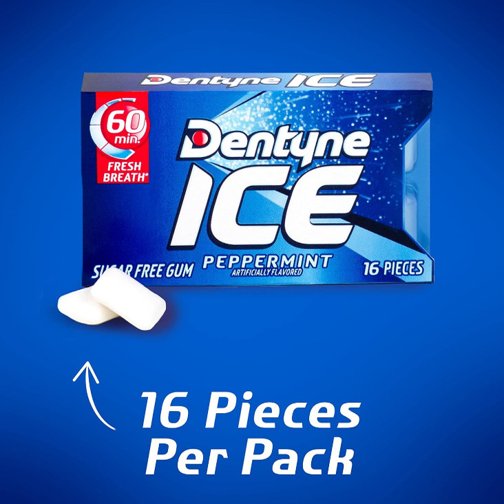 保持60分钟口腔清新美国原装Dentyne ice无糖口香糖原味薄荷
