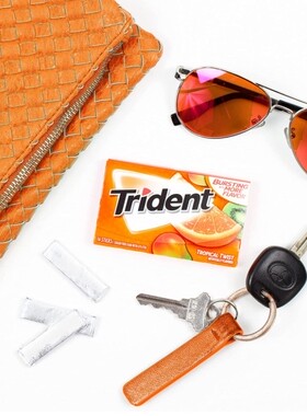 美国原装进口Trident/三叉戟木糖醇口香糖泡泡糖香橙口味 8条包邮