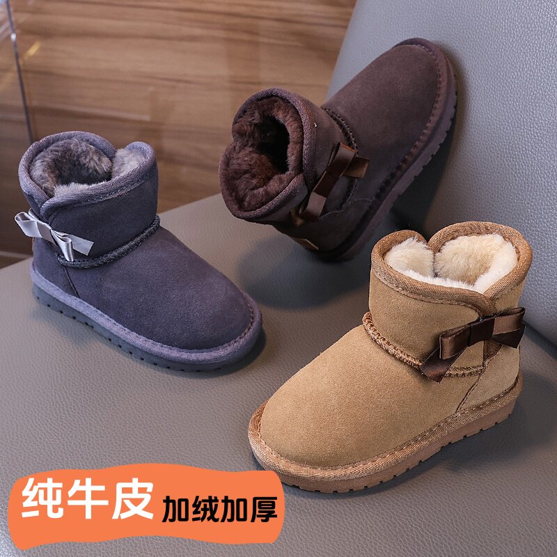 真皮儿童雪地靴冬季女童加绒保暖透气棉鞋防水防滑软底公主风靴子