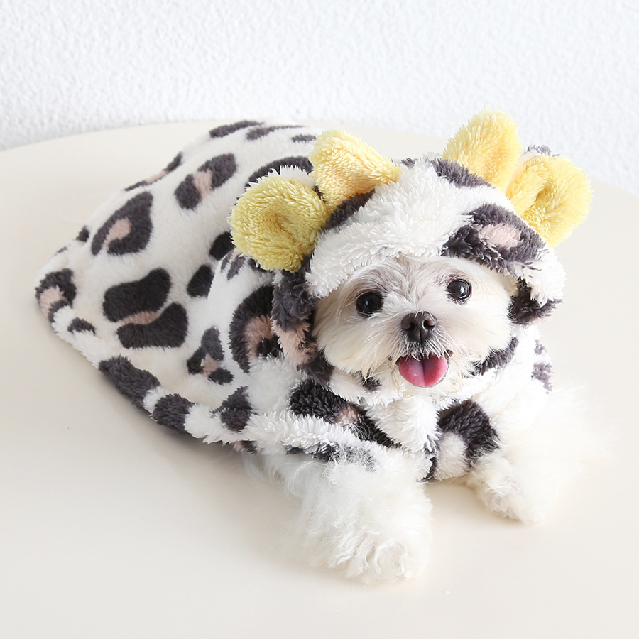 甜梦小奶牛披风睡袍秋冬包被斗篷法斗泰迪宠物衣服家居披风保暖