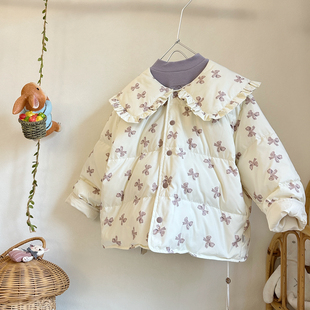 新品小雨小鱼轻薄羽绒翻领儿童长袖外套女童冬季90绒羽绒服可机洗