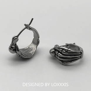 Loxxxis 做旧骷髅手掌耳环 复古个性耳钉小众设计感钛钢铸造耳圈