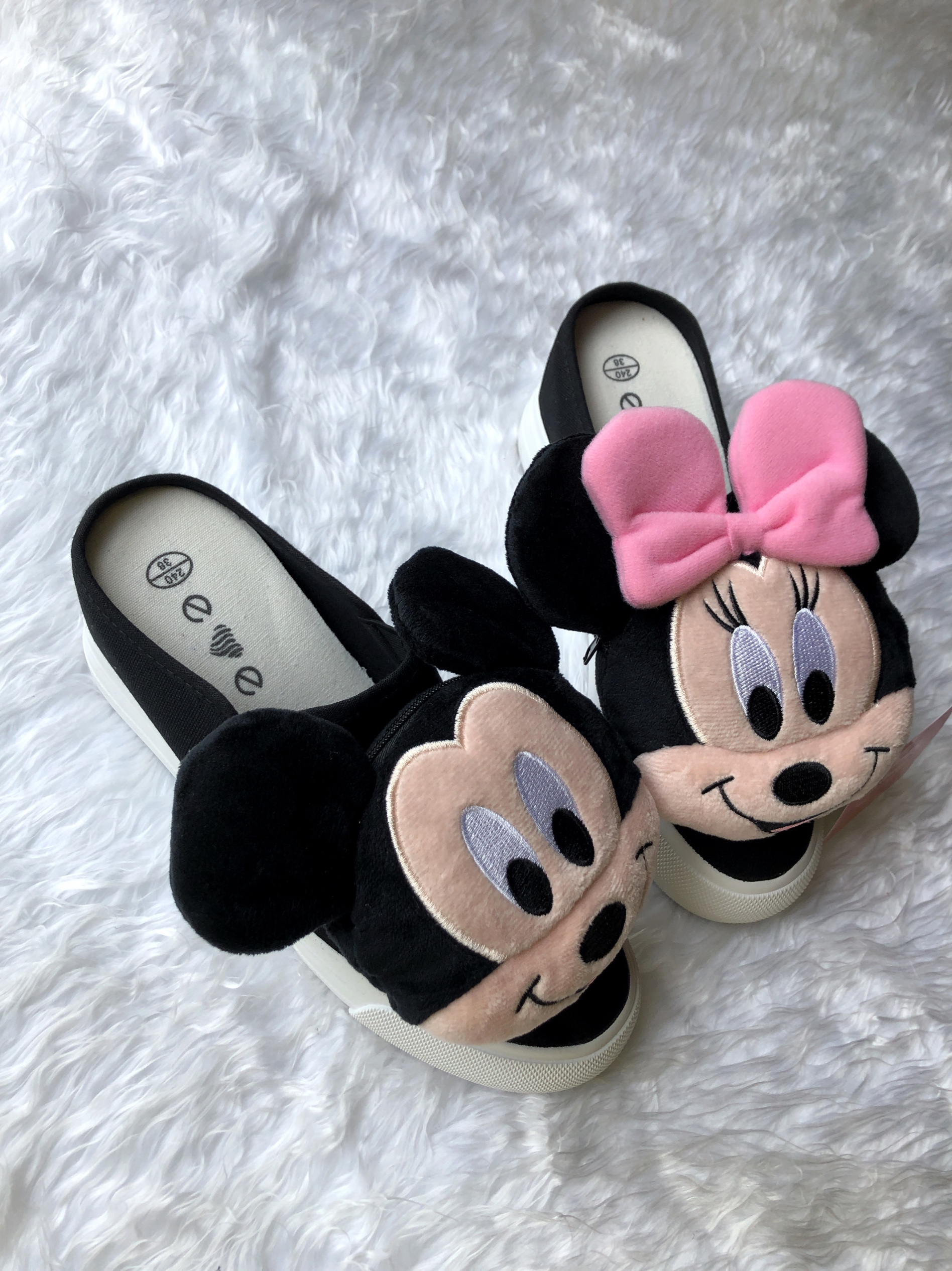 迪斯尼米奇米妮立体公仔包头拖鞋女鞋秋冬新款帆布鞋软底平底鞋