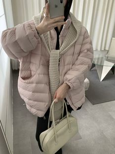 2025新款立领可拆卸披肩针织围巾女中长款排骨白鸭绒90高端羽绒服