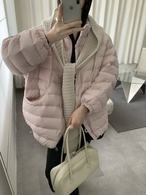 2025新款立领可拆卸披肩针织围巾女中长款排骨白鸭绒90高端羽绒服