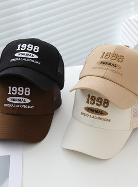 网红儿童帽子2026夏季鸭舌帽遮阳棒球帽刺绣1998字母透气网帽跨境