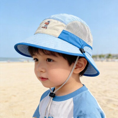儿童遮阳帽子夏季薄款大帽檐披肩帽透气网眼男女宝宝鸭舌帽潮