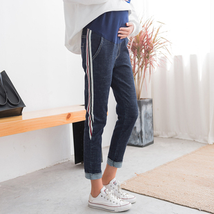 孕妇牛仔裤长裤宽松春秋季2018新款潮妈大码怀孕初期裤子2-5个月