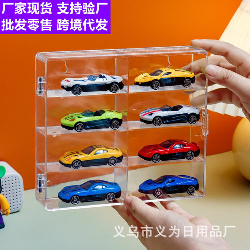TEMU跨境多美卡风火轮合金玩具小汽车模型收纳盒展示架亚克力展柜
