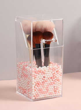 化妆刷收纳桶桌面亚克力透明笔筒ins风女生卧室桌上四边形笔筒