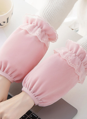 韩版秋冬蕾丝绒布短款防污袖套可爱成人学生上班家用耐脏护袖头女