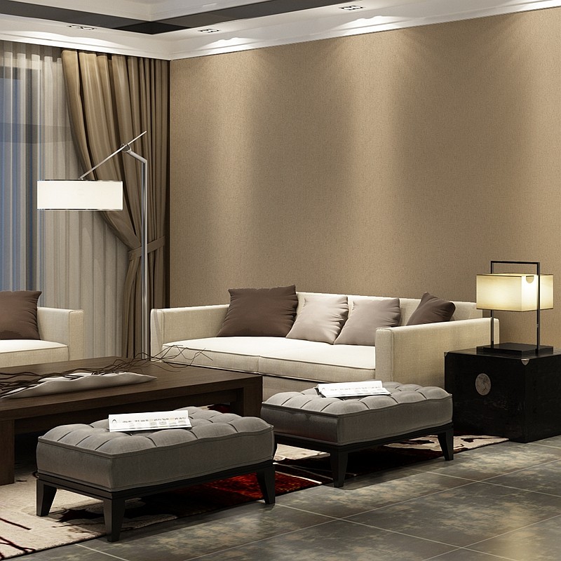 深咖色3D素色麻布纹墙纸 客厅书房酒店饭店 新中式纯色防水壁纸