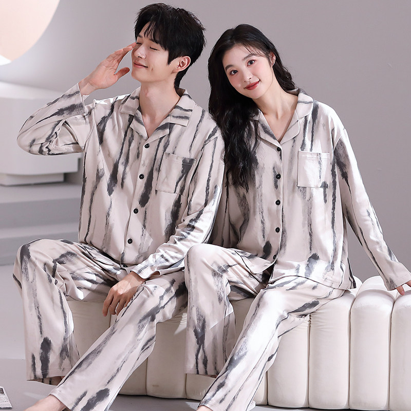 2026新款汝斯芬100%纯棉情侣睡衣女长袖高级感男士全棉家居服春秋,女士内衣/男士内衣/家居服,睡衣/家居服套装,淘宝优惠券,粉丝福利购,淘宝优惠卷