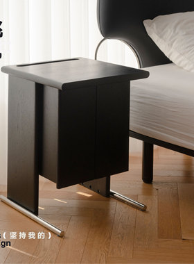 挑时|莫里斯复古床头柜 实木黑色床头置物架/书架 现代简约边柜卧