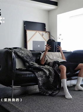 挑时|LC黑色皮沙发不锈钢复古包豪斯中古沙发轻奢头层牛皮送入户