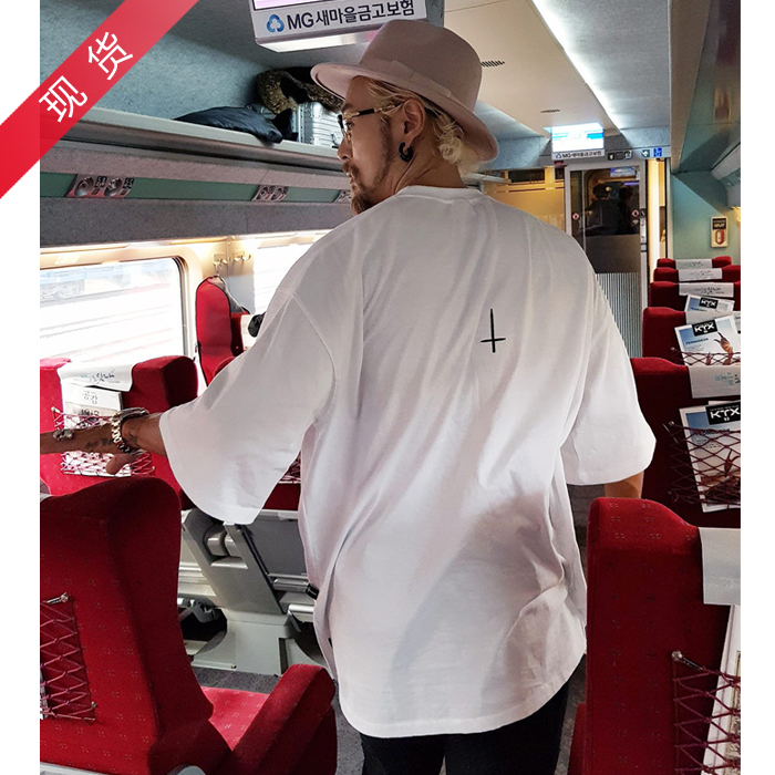 韩国潮夏季十字刺绣宽松短袖T恤