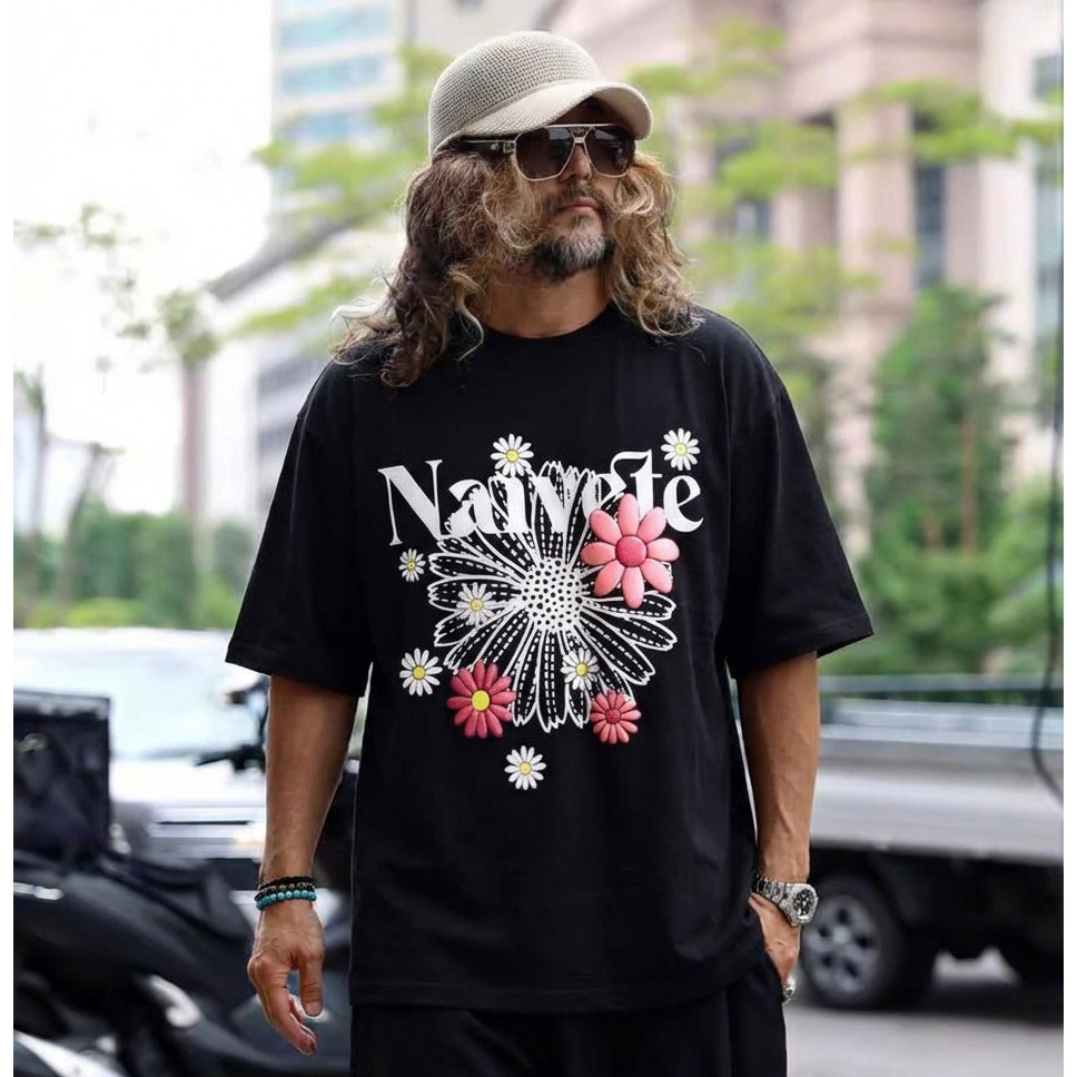 韩国潮牌雏菊印花短袖圆领T恤 韩版男士纯棉夏季运动休闲宽松上衣