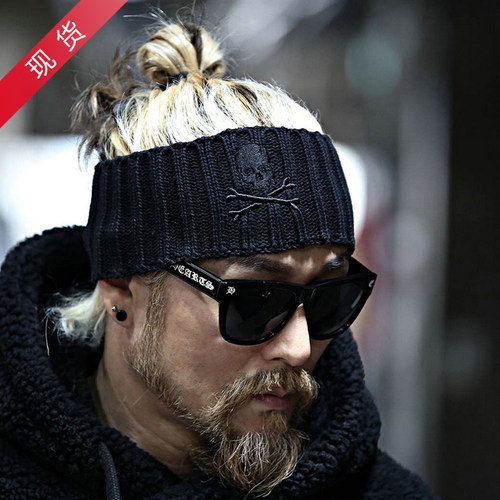 韩国潮牌骷髅头刺绣瑜伽针织发带