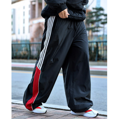 韩国潮牌条纹拼色棉裤嘻哈宽松秋冬夹棉加厚保暖收脚运动休闲裤子