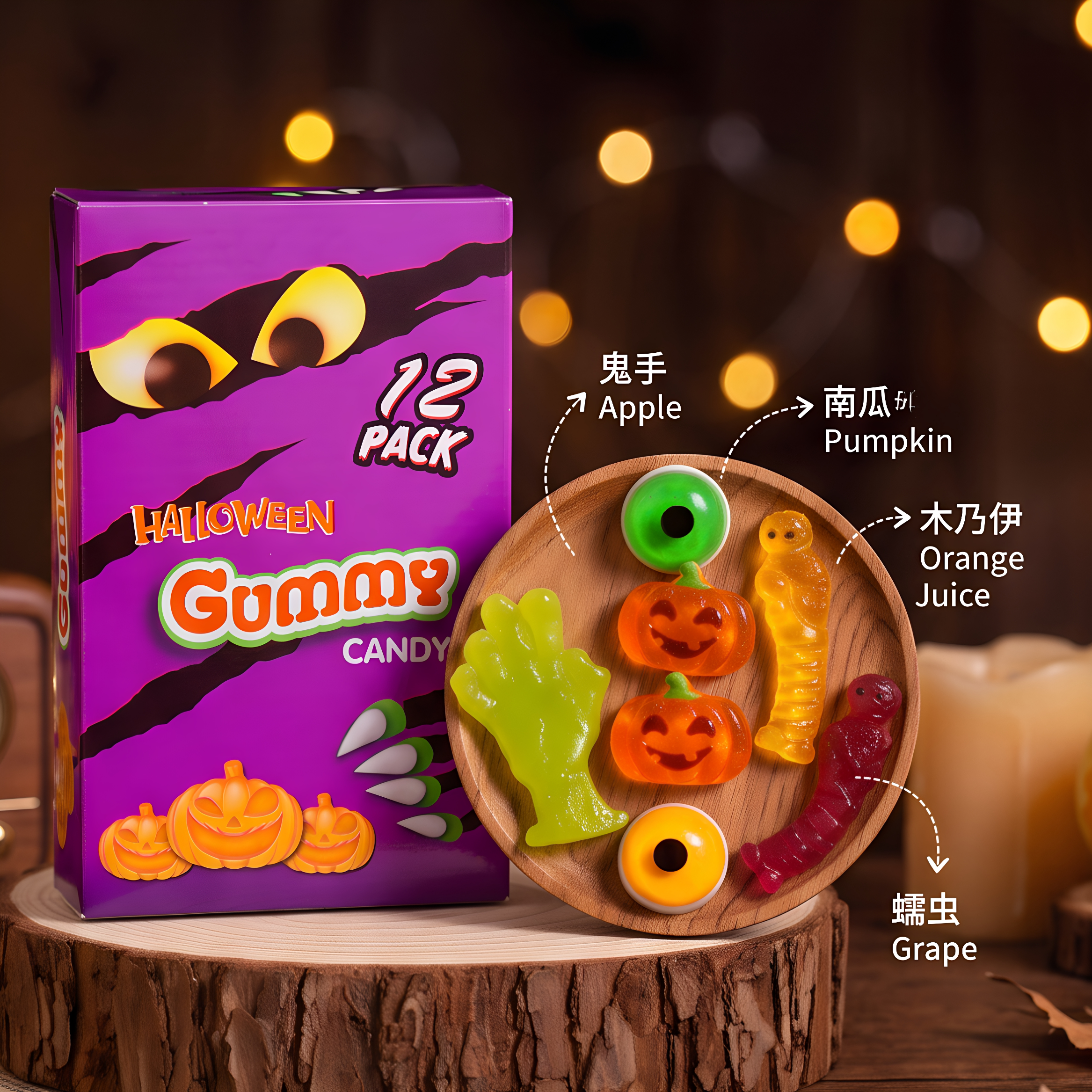 万圣节糖果盒装南瓜木乃伊软糖qq橡皮糖可爱搞怪捣蛋零食派对礼物