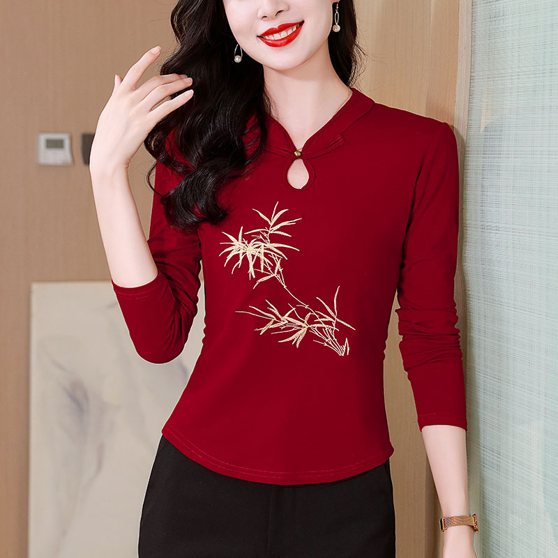 旗袍领打底衫女秋冬2024新款