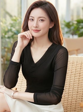 夏季薄款肌肤纱打底衫长袖T恤女装2026新款洋气紧身上衣百搭小衫