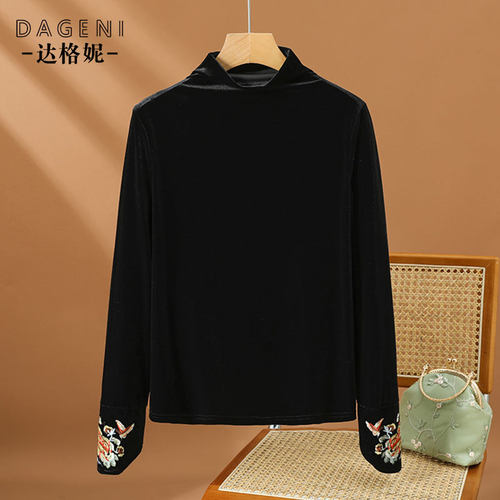 半高领金丝绒打底衫女保暖内搭